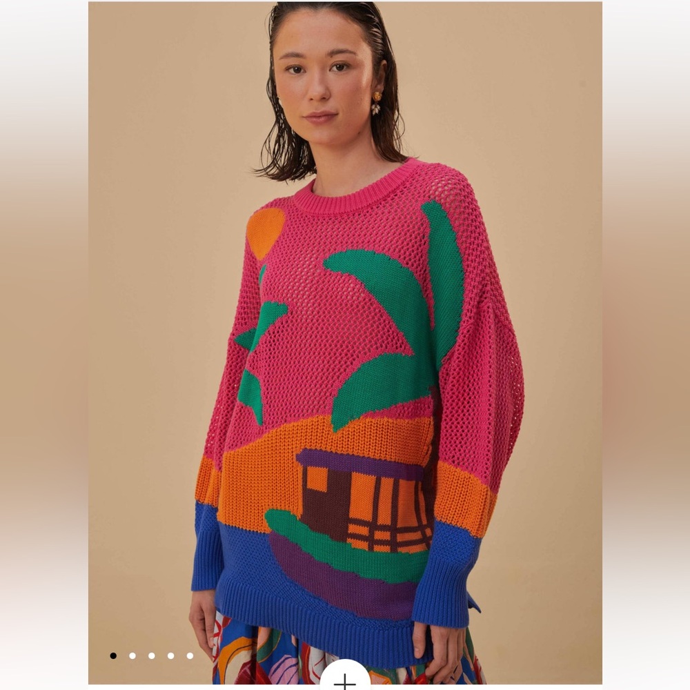 Farm Rio AMAZON STAMPS 🌴 crochet sweater NEW WITHOUT TAGS SIZE SMALL